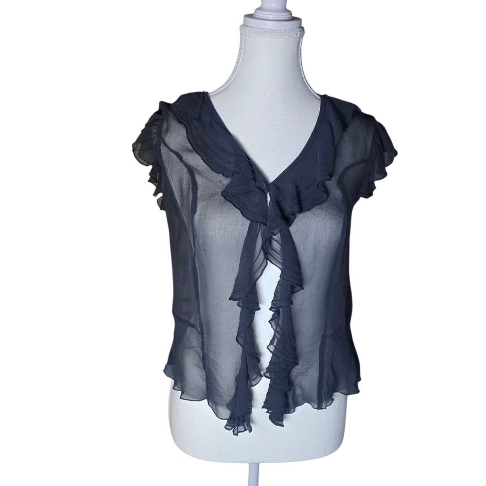 Trashy Diva 100% Silk Black Sheer Ruffle Goth Grunge Y2k 90s Vamp Top Size Small